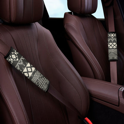 Black And Beige Aztec Pattern Print Car Seat Belt Covers