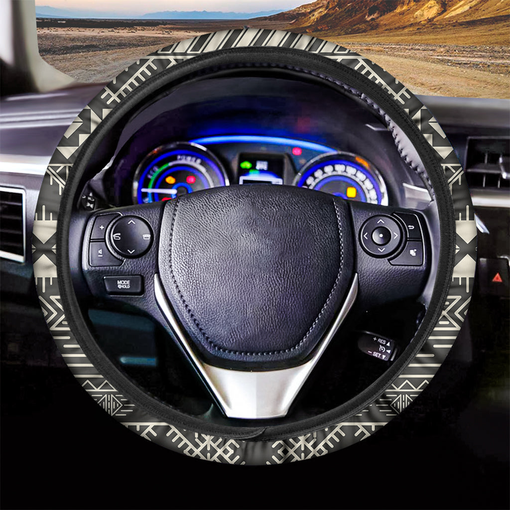 Black And Beige Aztec Pattern Print Car Steering Wheel Cover