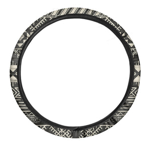 Black And Beige Aztec Pattern Print Car Steering Wheel Cover