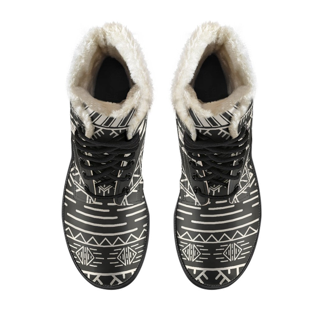 Black And Beige Aztec Pattern Print Comfy Boots GearFrost