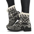 Black And Beige Aztec Pattern Print Faux Fur Leather Boots