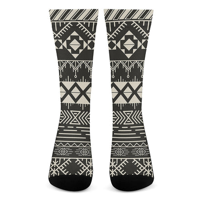 Black And Beige Aztec Pattern Print Crew Socks