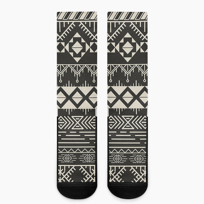 Black And Beige Aztec Pattern Print Crew Socks