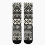 Black And Beige Aztec Pattern Print Crew Socks