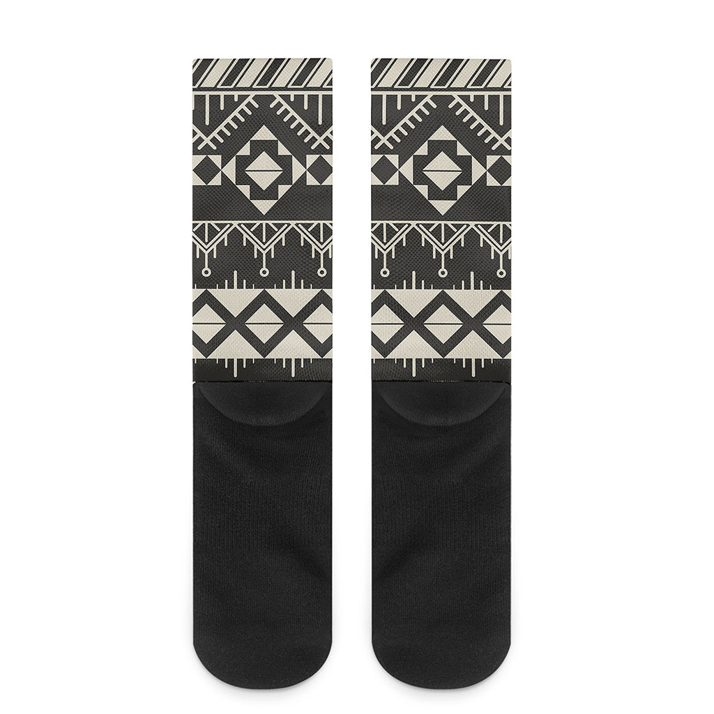 Black And Beige Aztec Pattern Print Crew Socks