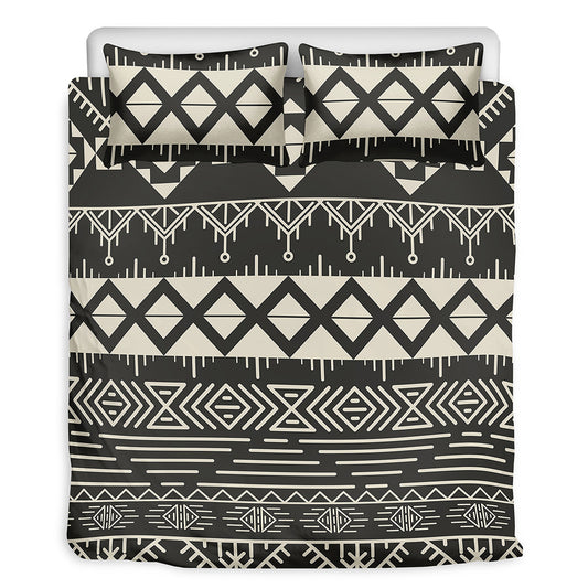 Black And Beige Aztec Pattern Print Duvet Cover Bedding Set