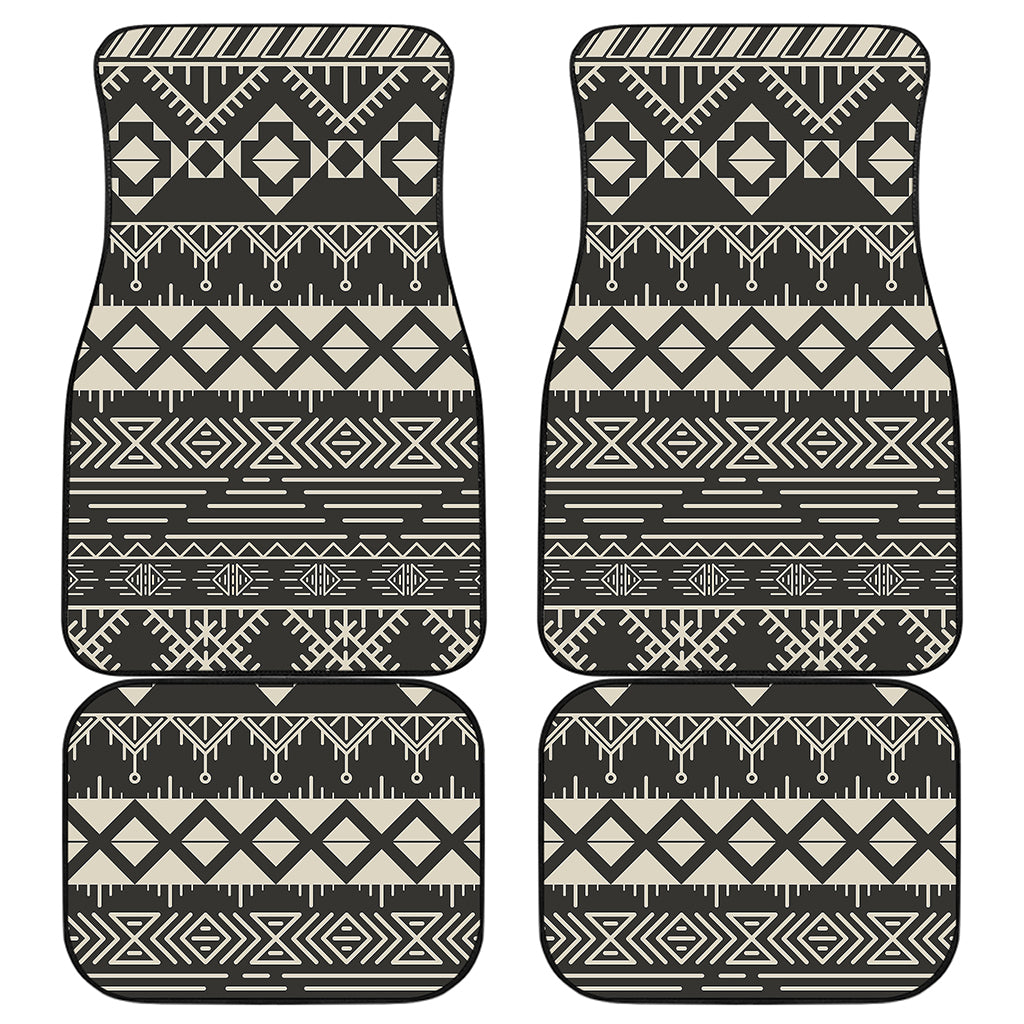 Black And Beige Aztec Pattern Print Front and Back Car Floor Mats