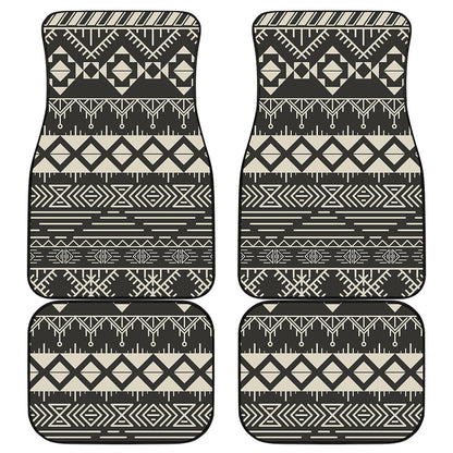 Black And Beige Aztec Pattern Print Front and Back Car Floor Mats