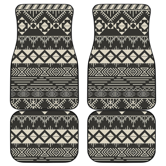 Black And Beige Aztec Pattern Print Front and Back Car Floor Mats