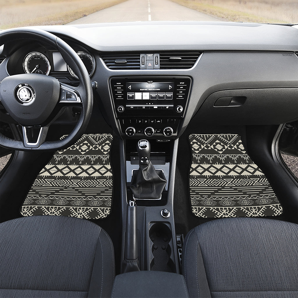 Black And Beige Aztec Pattern Print Front and Back Car Floor Mats