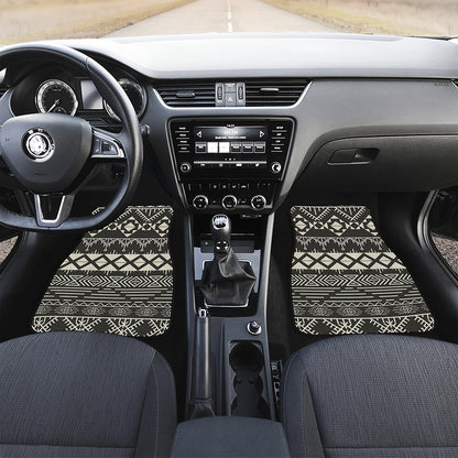 Black And Beige Aztec Pattern Print Front and Back Car Floor Mats