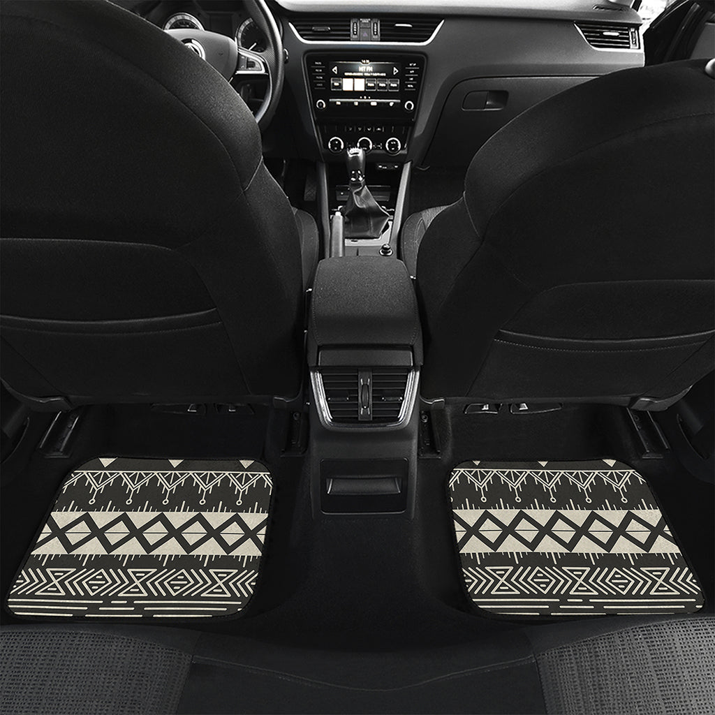 Black And Beige Aztec Pattern Print Front and Back Car Floor Mats