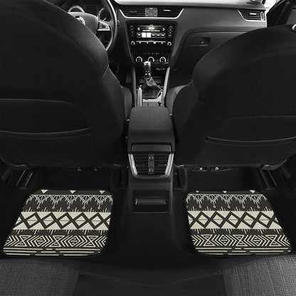 Black And Beige Aztec Pattern Print Front and Back Car Floor Mats