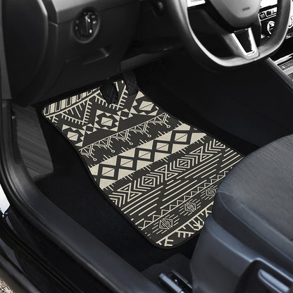 Black And Beige Aztec Pattern Print Front and Back Car Floor Mats