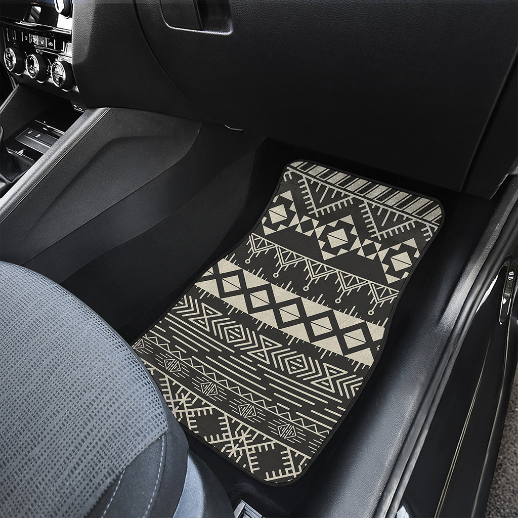 Black And Beige Aztec Pattern Print Front and Back Car Floor Mats