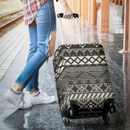 Black And Beige Aztec Pattern Print Luggage Cover GearFrost