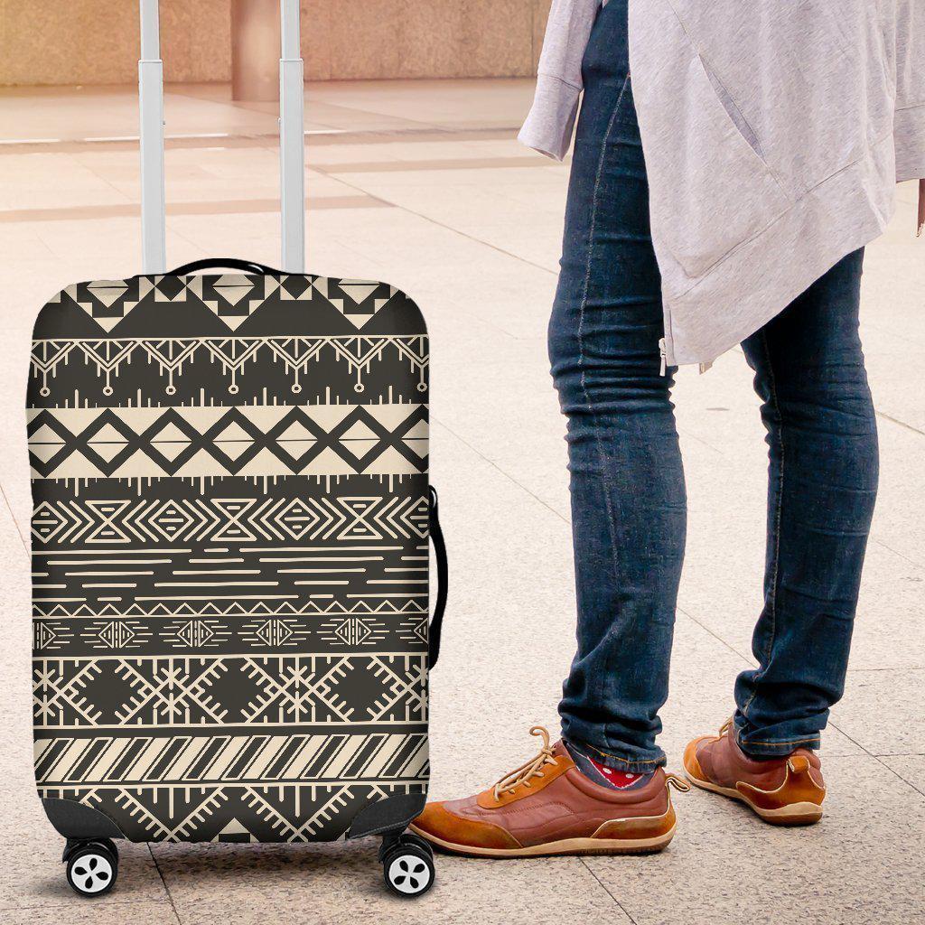 Black And Beige Aztec Pattern Print Luggage Cover GearFrost