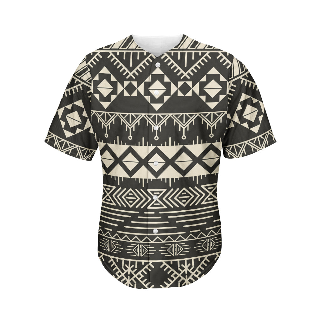 Black And Beige Aztec Pattern Print Men's Baseball Jersey