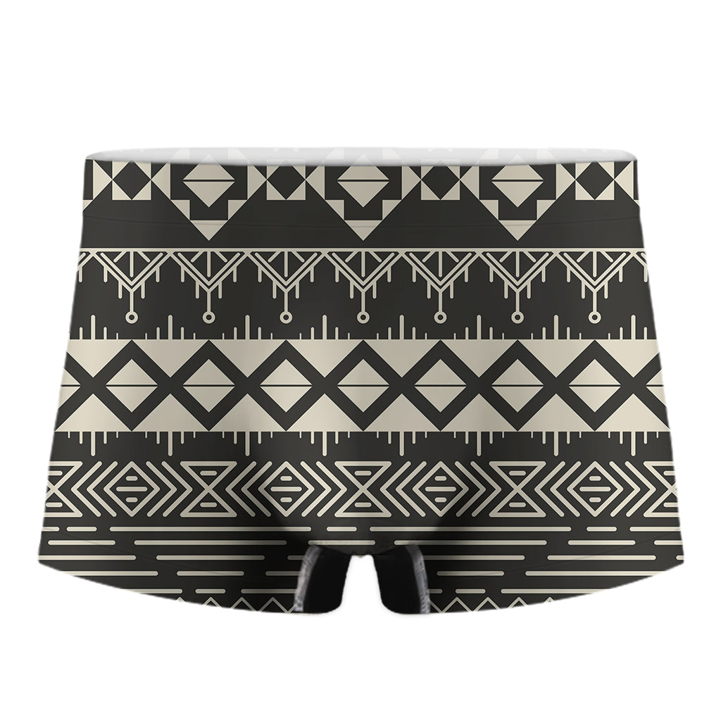 Black And Beige Aztec Pattern Print Men's Boxer Briefs