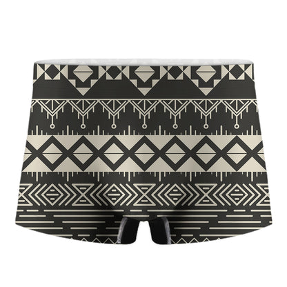 Black And Beige Aztec Pattern Print Men's Boxer Briefs
