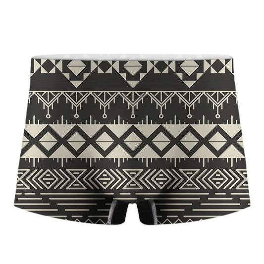 Black And Beige Aztec Pattern Print Men's Boxer Briefs