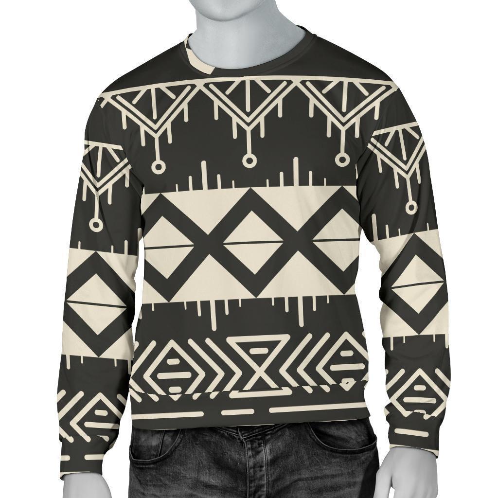 Black And Beige Aztec Pattern Print Men's Crewneck Sweatshirt GearFrost