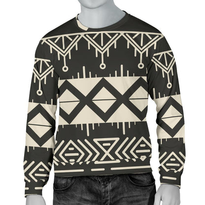 Black And Beige Aztec Pattern Print Men's Crewneck Sweatshirt GearFrost