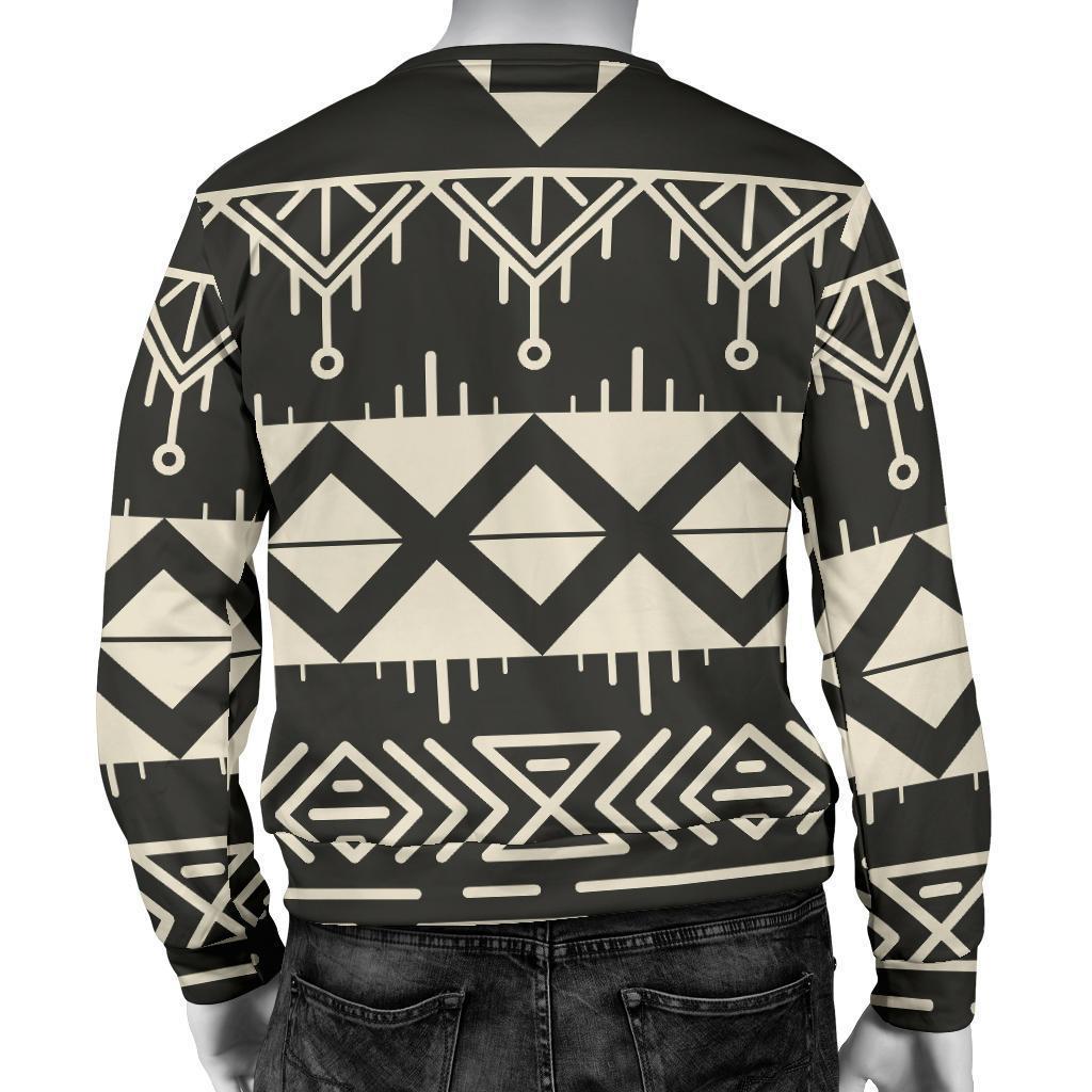 Black And Beige Aztec Pattern Print Men's Crewneck Sweatshirt GearFrost