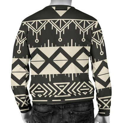 Black And Beige Aztec Pattern Print Men's Crewneck Sweatshirt GearFrost