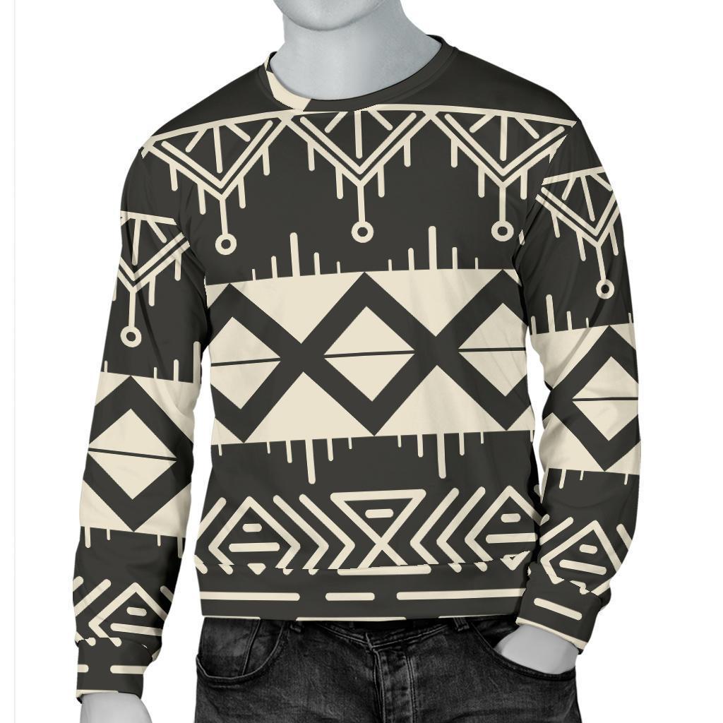 Black And Beige Aztec Pattern Print Men's Crewneck Sweatshirt GearFrost