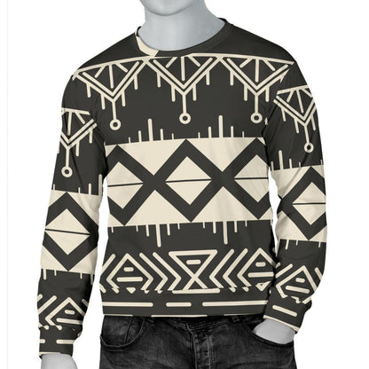 Black And Beige Aztec Pattern Print Men's Crewneck Sweatshirt GearFrost