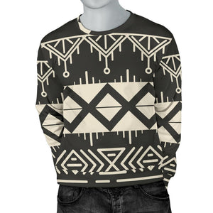 Black And Beige Aztec Pattern Print Men's Crewneck Sweatshirt GearFrost