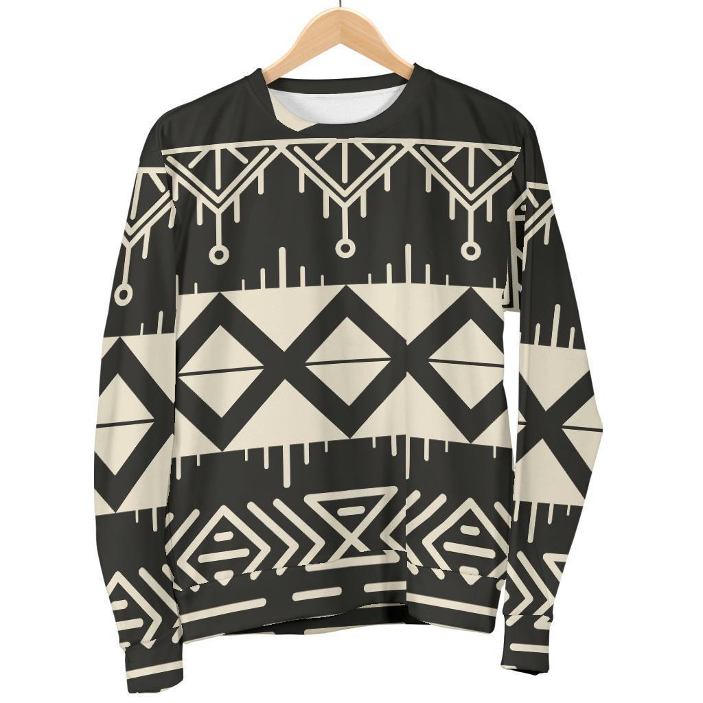 Black And Beige Aztec Pattern Print Men's Crewneck Sweatshirt GearFrost