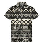 Black And Beige Aztec Pattern Print Men's Short Sleeve Shirt