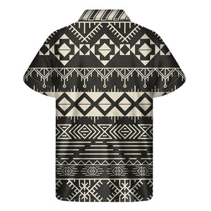 Black And Beige Aztec Pattern Print Men's Short Sleeve Shirt