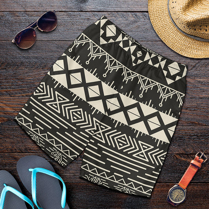 Black And Beige Aztec Pattern Print Men's Shorts