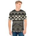 Black And Beige Aztec Pattern Print Men's T-Shirt
