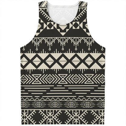 Black And Beige Aztec Pattern Print Men's Tank Top
