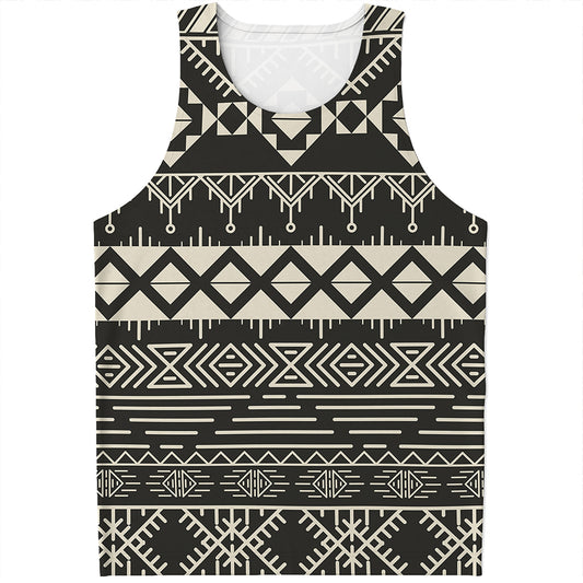 Black And Beige Aztec Pattern Print Men's Tank Top