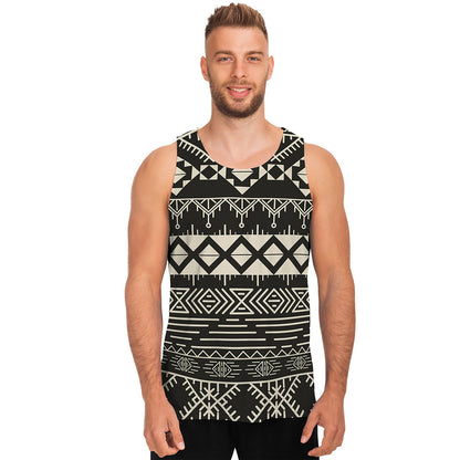 Black And Beige Aztec Pattern Print Men's Tank Top