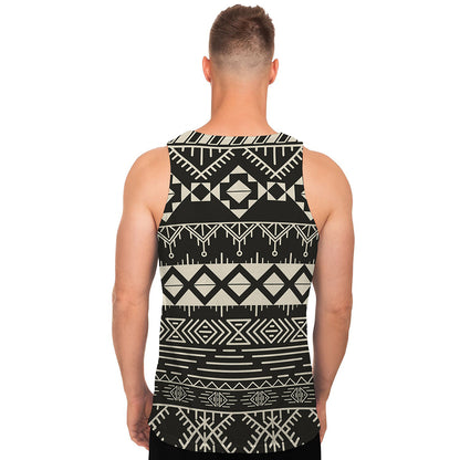 Black And Beige Aztec Pattern Print Men's Tank Top