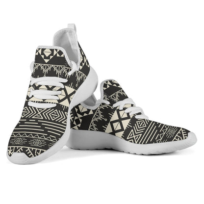 Black And Beige Aztec Pattern Print Mesh Knit Shoes GearFrost