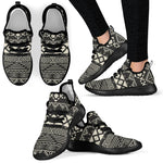 Black And Beige Aztec Pattern Print Mesh Knit Shoes GearFrost