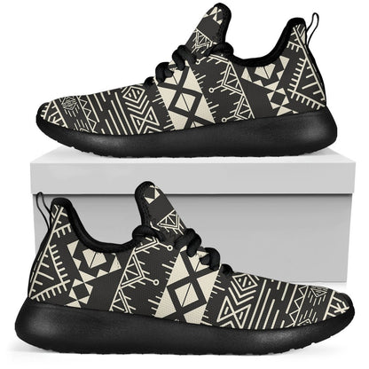Black And Beige Aztec Pattern Print Mesh Knit Shoes GearFrost