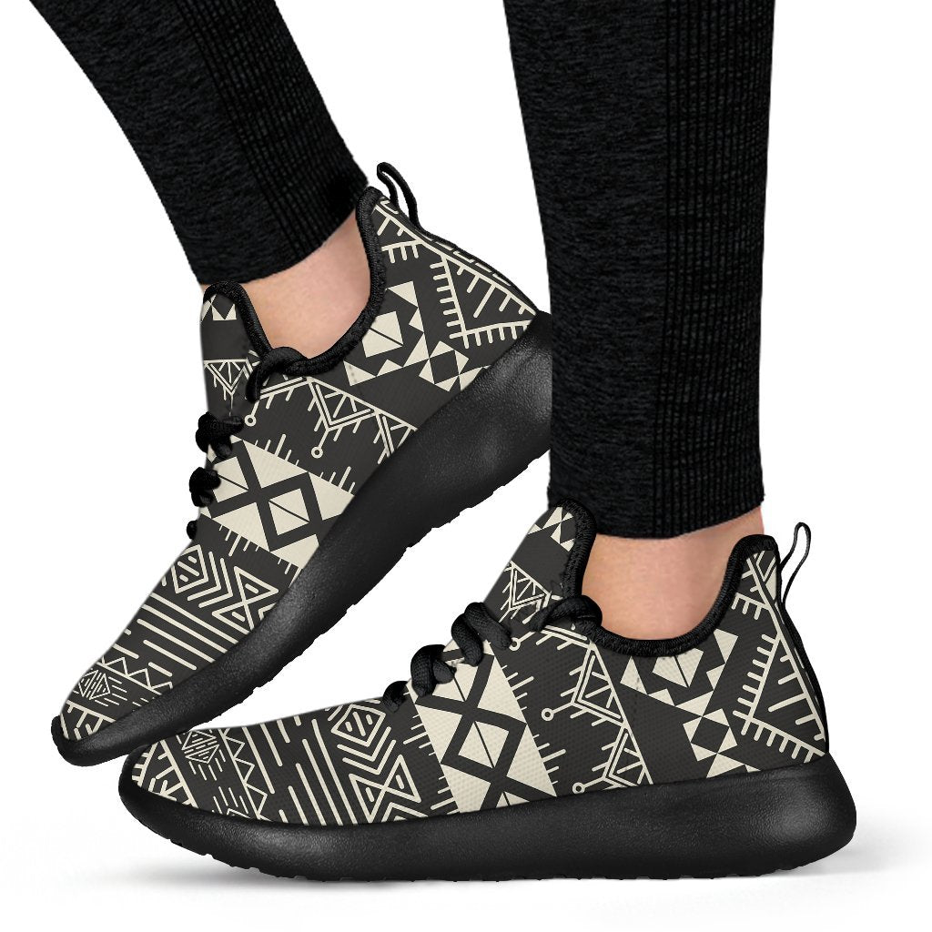 Black And Beige Aztec Pattern Print Mesh Knit Shoes GearFrost