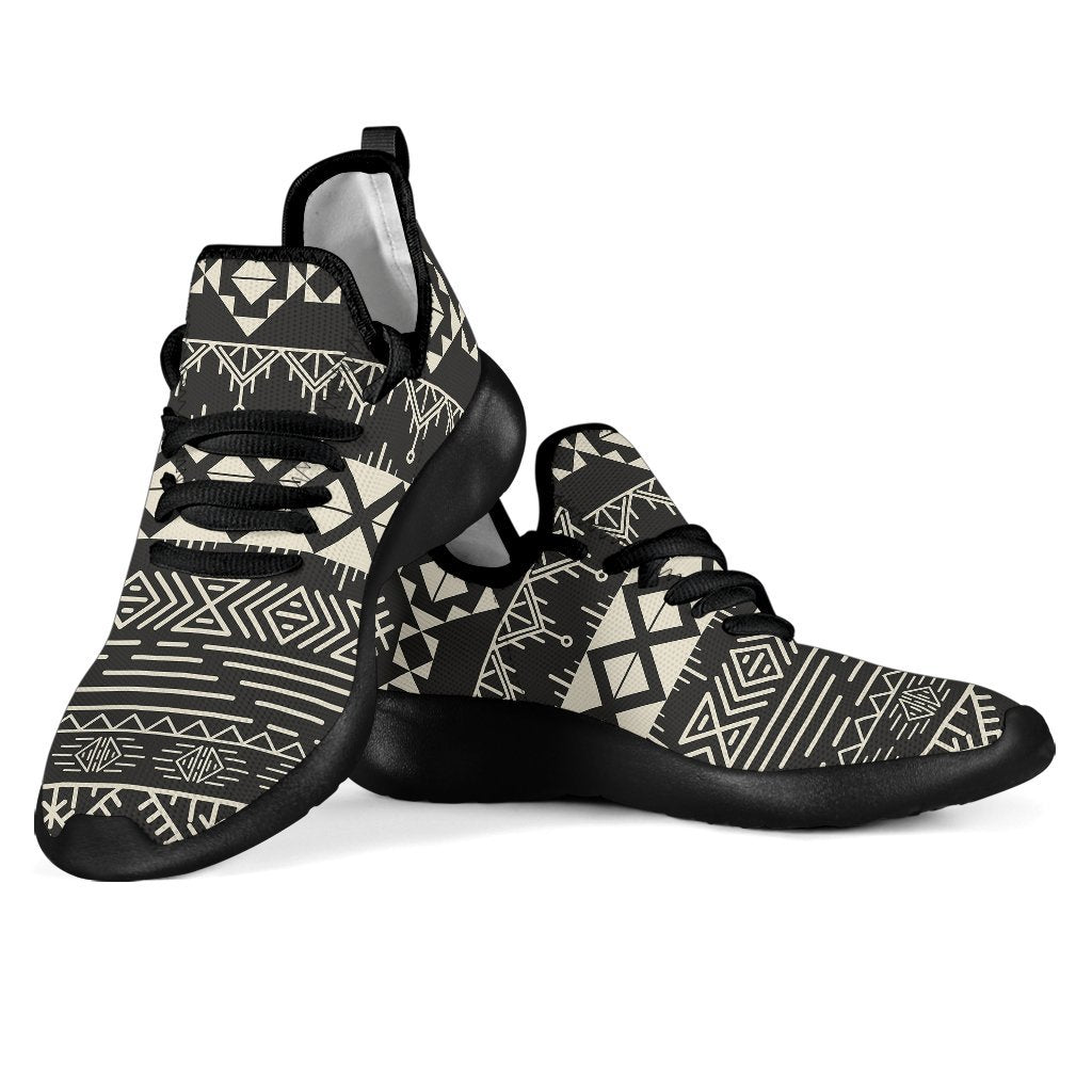 Black And Beige Aztec Pattern Print Mesh Knit Shoes GearFrost