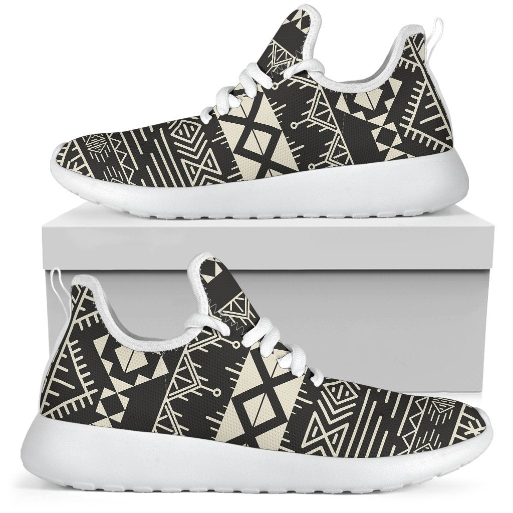 Black And Beige Aztec Pattern Print Mesh Knit Shoes GearFrost