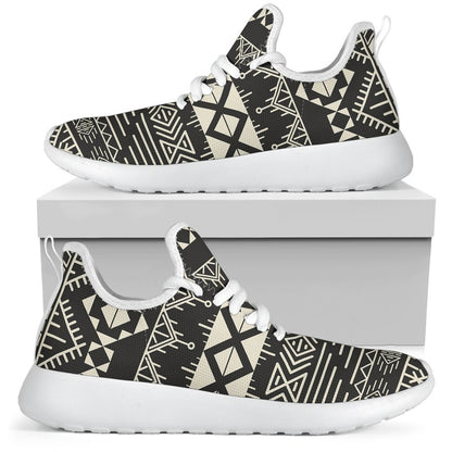 Black And Beige Aztec Pattern Print Mesh Knit Shoes GearFrost