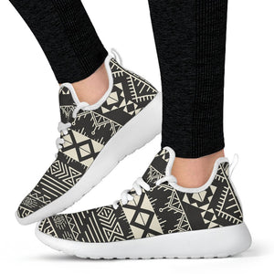 Black And Beige Aztec Pattern Print Mesh Knit Shoes GearFrost