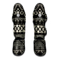 Black And Beige Aztec Pattern Print Muay Thai Shin Guards
